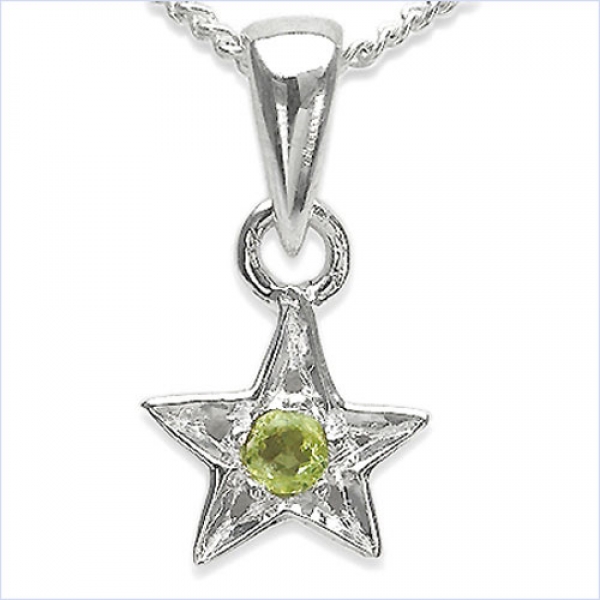 Collier/Kette Peridot-Anhänger-Stern 925 Silber-Rhodiniert