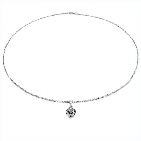 Collier/Kette mit Herz-Anhänger-Granat 925 Silber/Rhod.-0,50 Karat