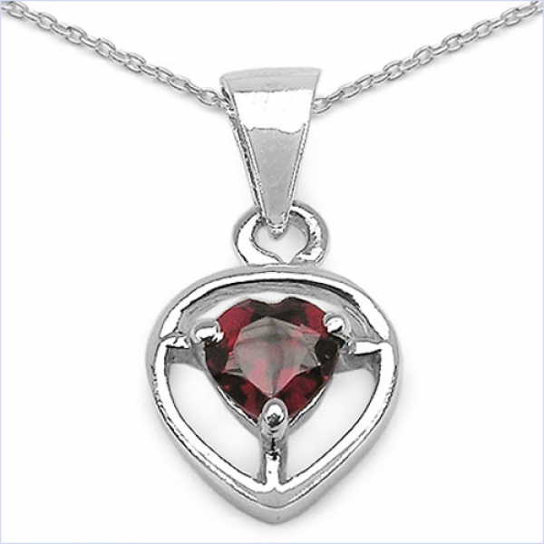Collier/Kette mit Herz-Anhänger-Granat 925 Silber/Rhod.-0,50 Karat