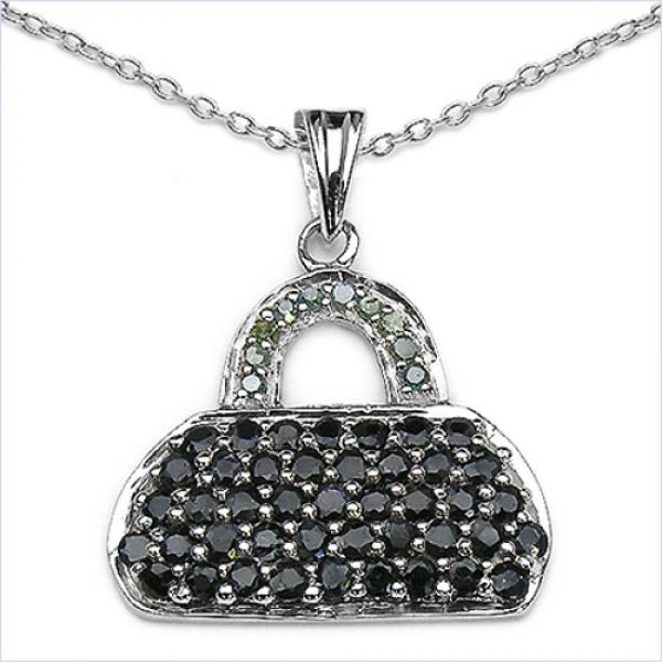 Collier mit Anhänger Handtasche-Blaue Diamanten,Saphire-2,44 Karat-53 Edelsteine