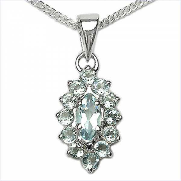 Collier/Kette Anhänger m.13 Blautopas-925Silber-Rhodin.0,78 Karat