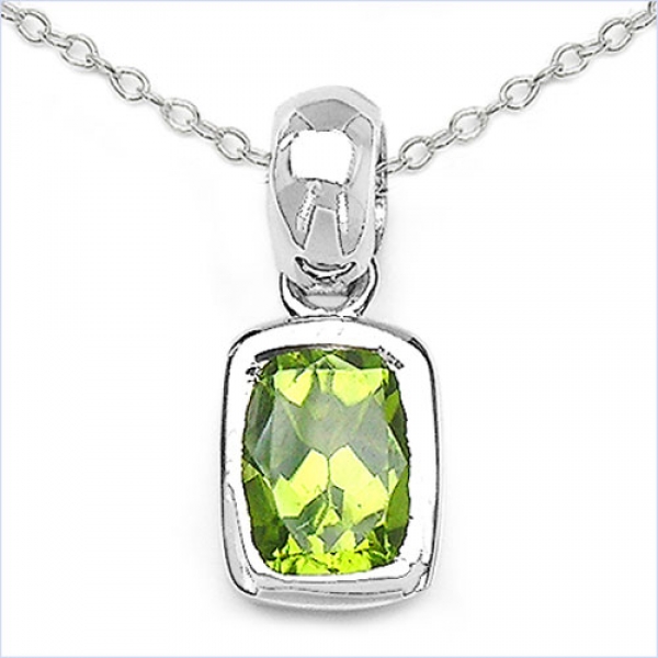 Collier/Kette mit Anhänger-Peridot 925 Silber-Rhodiniert-0,90 Karat