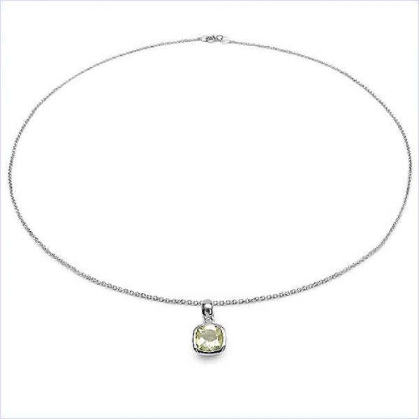 Collier/Kette Anhänger-Lemon Quarz/Zitronenquarz-Silber-Rhodiniert-1,30 Karat