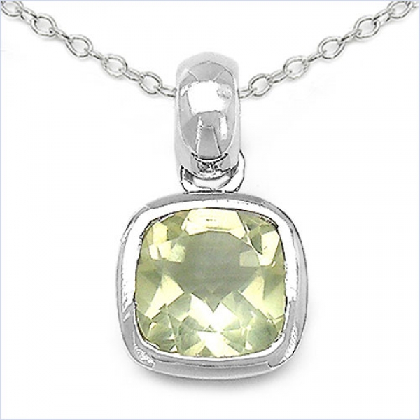 Collier/Kette Anhänger-Lemon Quarz/Zitronenquarz-Silber-Rhodiniert-1,30 Karat