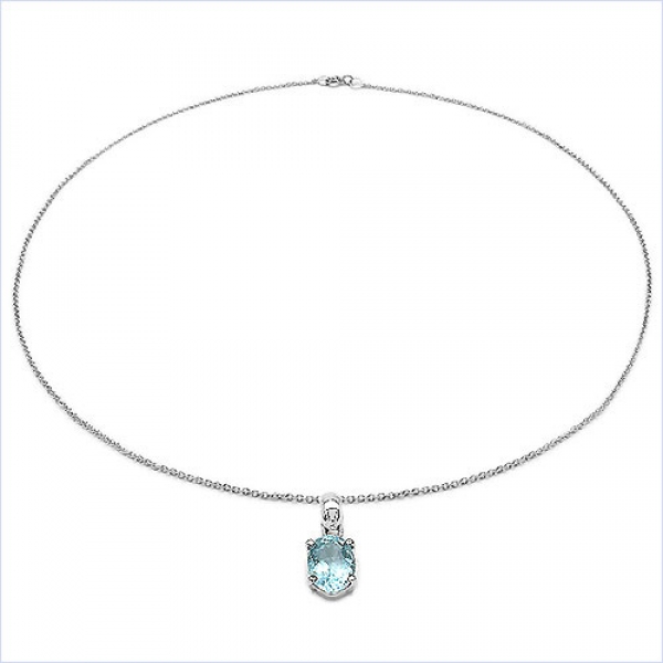 Collier/Kette Anhänger Ovaler Blautopas-Silber-Rhod.-1,00 Karat
