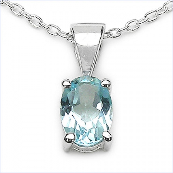 Collier/Kette Anhänger Ovaler Blautopas-Silber-Rhod.-1,00 Karat