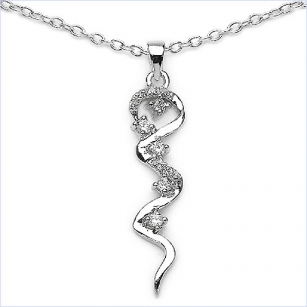 Collier/Halskette Silber mit elegantem weißen Zirkonia-Anhänger