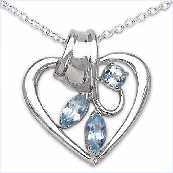 Collier/Kette mit Herz-Anhänger Blautopas 925 Silber/Rh.0,52 Karat