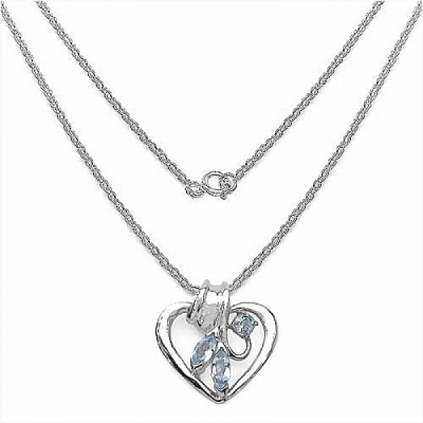 Collier/Kette mit Herz-Anhänger Blautopas 925 Silber/Rh.0,52 Karat
