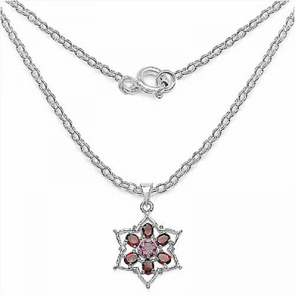 Collier/Kette mit Anhänger Stern-Granat/Turmalin 2,35 Karat-Silber Rhodiniert