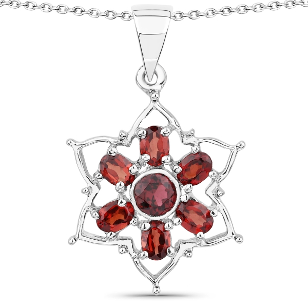 Collier/Kette mit Anhänger Stern-Granat/Rhodolith 2,35 Karat-Silber Rhodiniert
