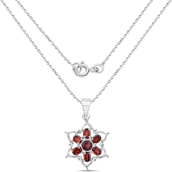 Collier/Kette mit Anhänger Stern-Granat/Rhodolith 2,35 Karat-Silber Rhodiniert