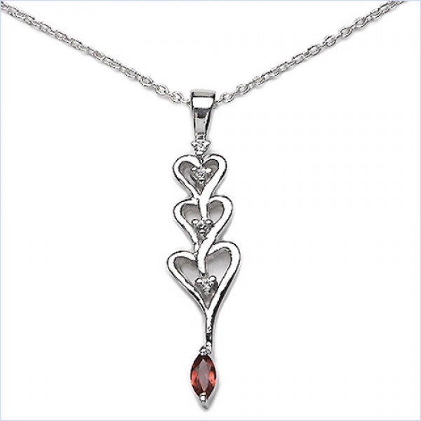 Collier/Kette m.Granat-Zirkonia-Anhänger 925 Silber/Rh.-0,70 Karat