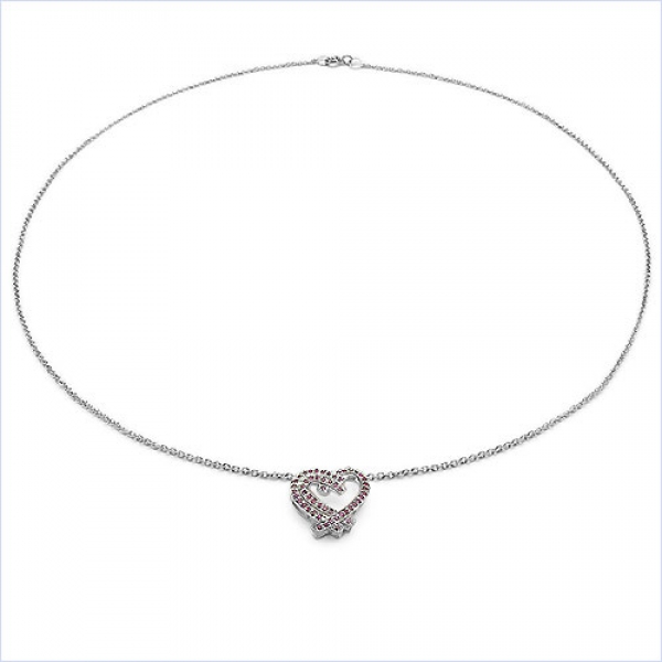 Collier Rubin-Herz-Anhänger-53 Edelsteine-925St.Silber Rhod.
