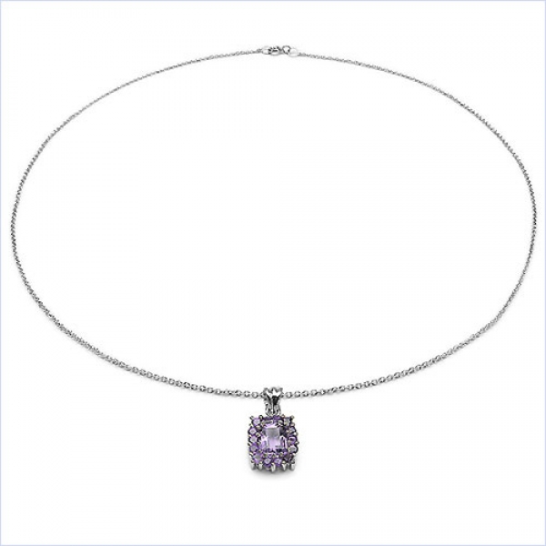 Collier/Kette mit Anhänger-Amethyst 925 Silber/Rhodin.-3,46 Karat