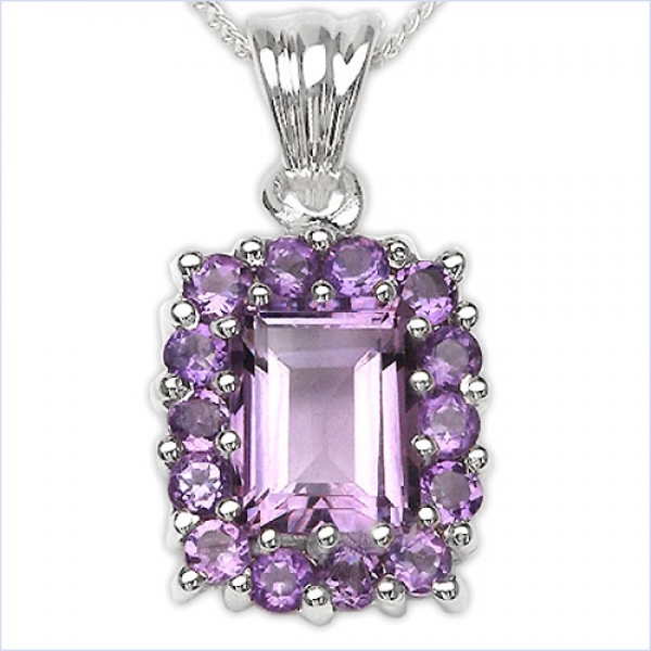 Collier/Kette mit Anhänger-Amethyst 925 Silber/Rhodin.-3,46 Karat