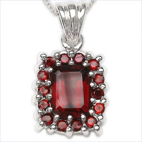 Collier/Kette mit Anhänger-Granat 925 Silber/Rhodiniert-4,34 Karat