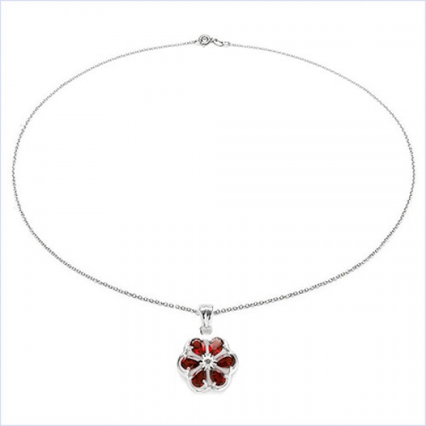 Collier m.Diamant/Granat-Blume-Anhänger-2,71Karat-Silber