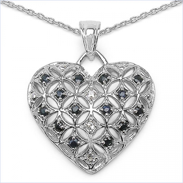 Collier m.Herz-Anhänger WhiteTopas/Blue Saphir-0,80 Karat in Silber