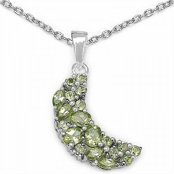 Collier/Kette mit Peridot-Anhänger Mondsichel-925 Silber-Rhodiniert-1,60 Karat