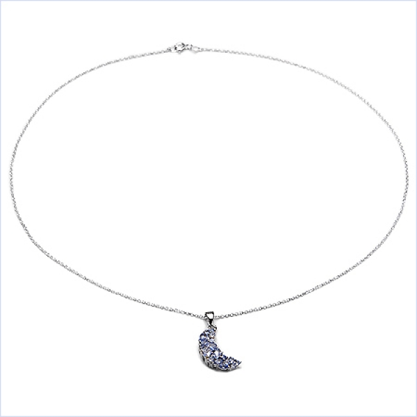 Collier/Kette mit Peridot-Anhänger Mondsichel-925 Silber-Rhodiniert-1,60 Karat