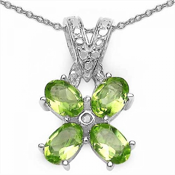 Collier/Halskette m.Diamant/Peridot-Anhänger-1,81 Karat