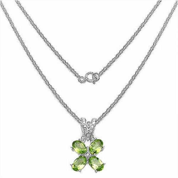 Collier/Halskette m.Diamant/Peridot-Anhänger-1,81 Karat