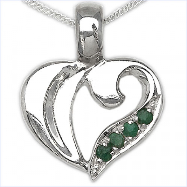 Collier/Kette m.Smaragd-Herz Anhänger 925-Silber Rhod.