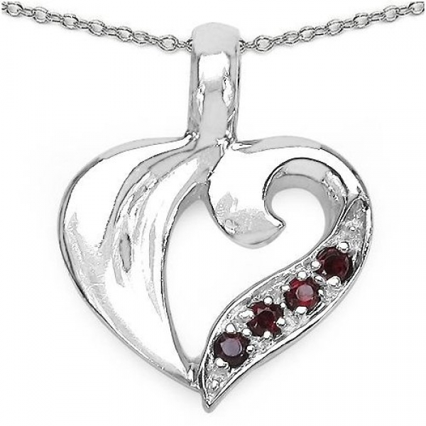 Collier/Kette m.Granat-Herz Anhänger 925-Silber Rhodiniert