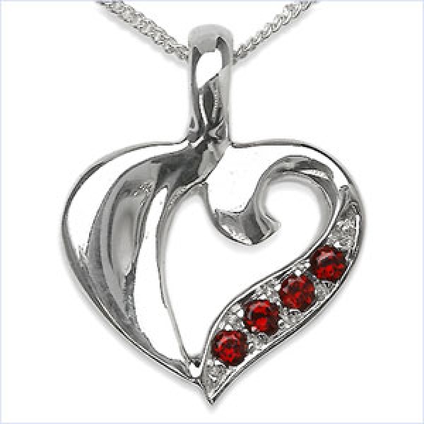 Collier/Kette m.Granat-Herz Anhänger 925-Silber Rhodiniert