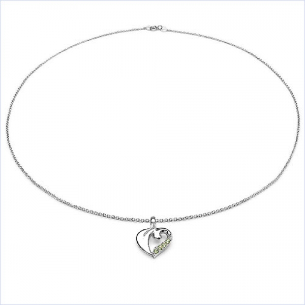 Collier/Kette mit grünem Peridot-Herz Anhänger 925-Silber Rhodiniert