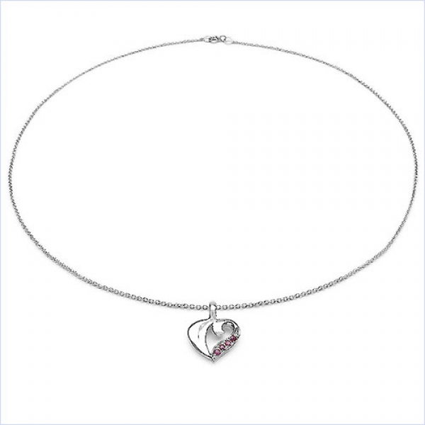 Collier/Kette m.Rubin-Herz Anhänger 925-Silber Rhodiniert
