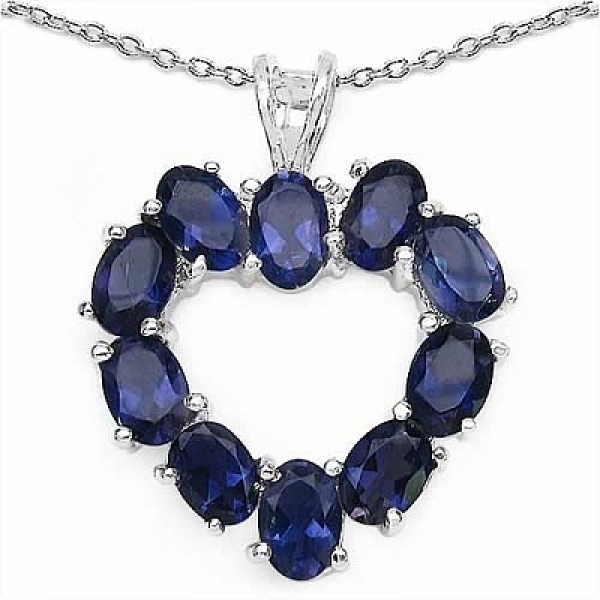 Collier/Kette Herz-Anhänger-Iolith/Wassersaphir-925 Silber/Rhodiniert 3,60 Karat