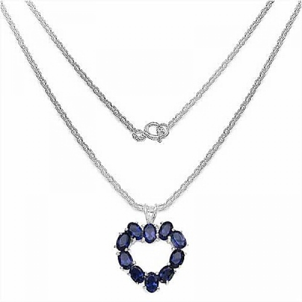 Collier/Kette Herz-Anhänger-Iolith/Wassersaphir-925 Silber/Rhodiniert 3,60 Karat