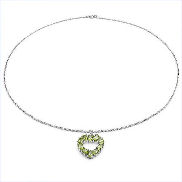 Collier/Kette Herz-Anhänger-Peridot-Silber/Rhodiniert-4,50 Karat