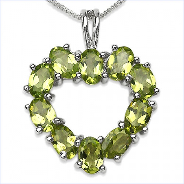 Collier/Kette Herz-Anhänger-Peridot-Silber/Rhodiniert-4,50 Karat