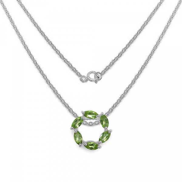 Collier/Kette mit Peridot-Anhänger Silber-6 Edelsteine-1,50 Karat