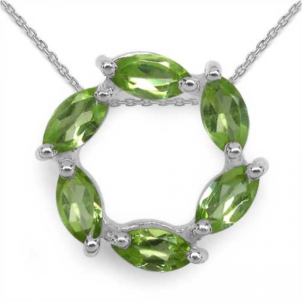 Collier/Kette mit Peridot-Anhänger Silber-6 Edelsteine-1,50 Karat