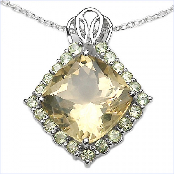 Collier/Kette m.Lemon-Quarz/Peridot-Anhänger 7,55 Karat