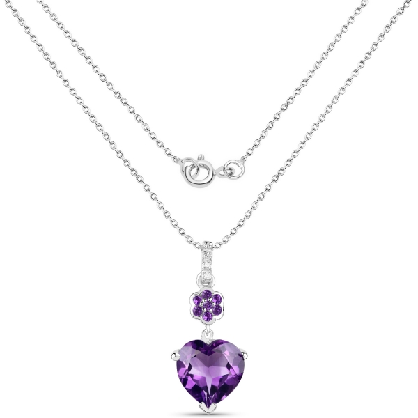 Collier/Kette mit Amethyst/Tansanit/Weißtopas-Herz-Anhänger 3,68 Karat