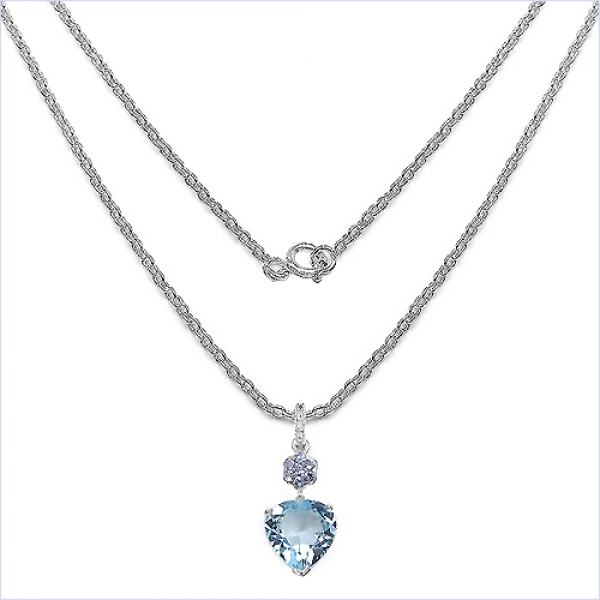 Collier/Kette mit Tansanit/Blautopas/Weißtopas-Herz-Anhänger 3,68 Karat