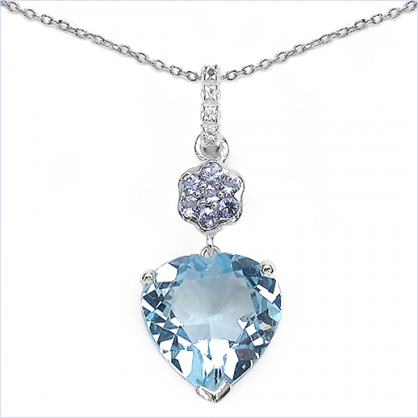 Collier/Kette mit Tansanit/Blautopas/Weißtopas-Herz-Anhänger 3,68 Karat