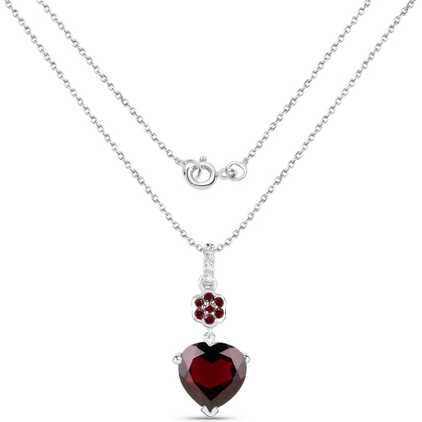 Collier/Kette mit Granat/Weißtopas-Herz-Anhänger 3,68 Karat