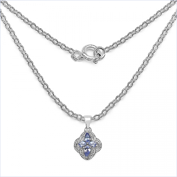 Collier/Halskette mit Tansanit/Weißtopas-Anhänger-0,67 Karat