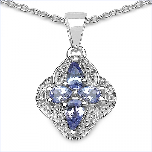 Collier/Halskette mit Tansanit/Weißtopas-Anhänger-0,67 Karat