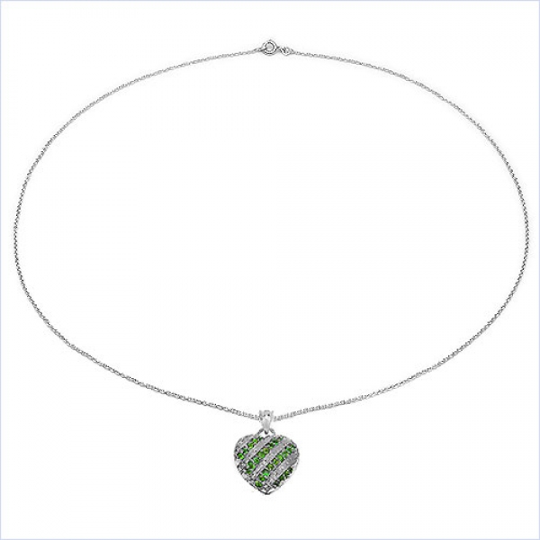 Collier/Kette mit Chromdiopsid-Herz Anhänger 925-Silber