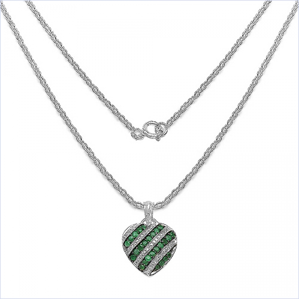 Collier/Kette mit Smaragd/Weißtopas-Herz Anhänger 925-Silber Rhodiniert-1,67Karat