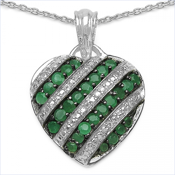 Collier/Kette mit Smaragd/Weißtopas-Herz Anhänger 925-Silber Rhodiniert-1,67Karat