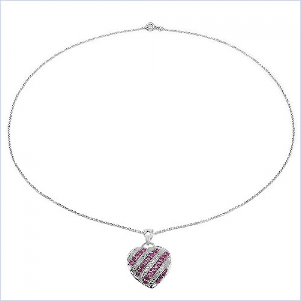 Collier/Kette m.Rubin-Herz Anhänger 925-Silber Rhodin.-1,56 Karat