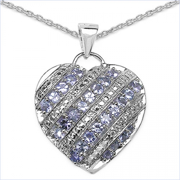 Collier/Kette m.Tansanit-Herz Anhänger 925-Silber Rhod.-1,30 Karat